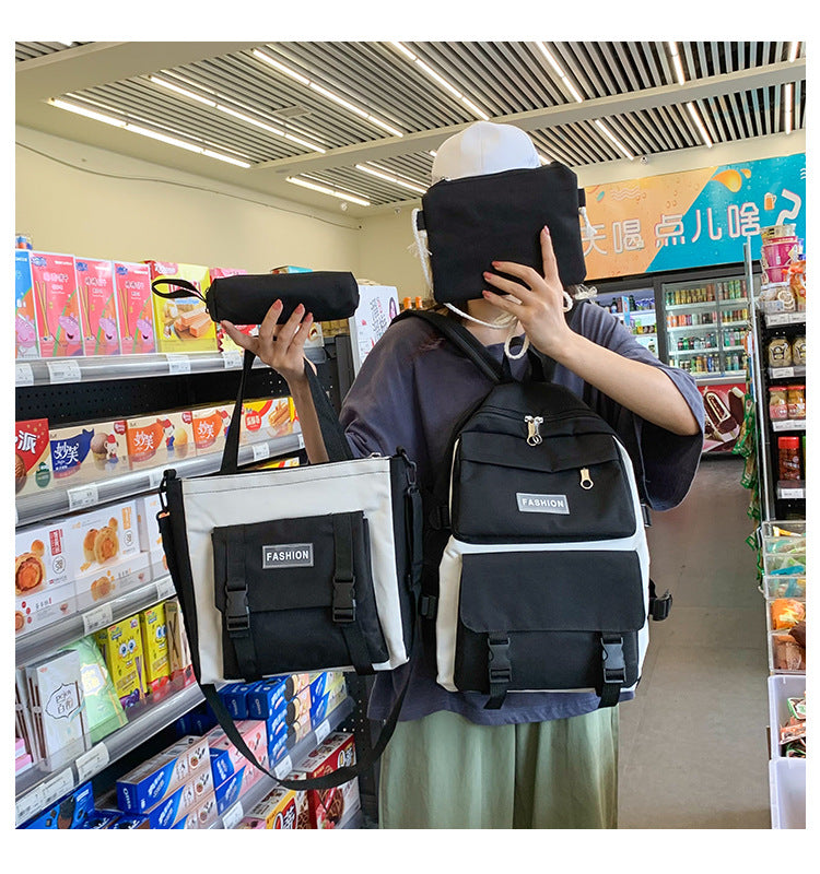Ensemble de 4 Sacs en Toile pour Fille - Sacs à Dos Kawaii pour Lycéennes, Sac à Main, Sac à Livres et Sac d’École pour Étudiantes - La Maison Cozy