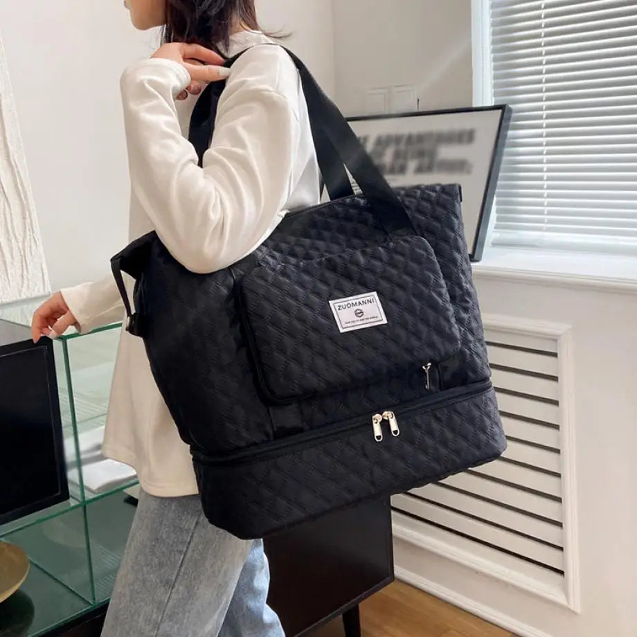 Sac de Voyage à Grande Capacité pour Femmes - Sac de Sport Léger avec Motif Argyle, Sac de Week-end et Gym - La Maison Cozy